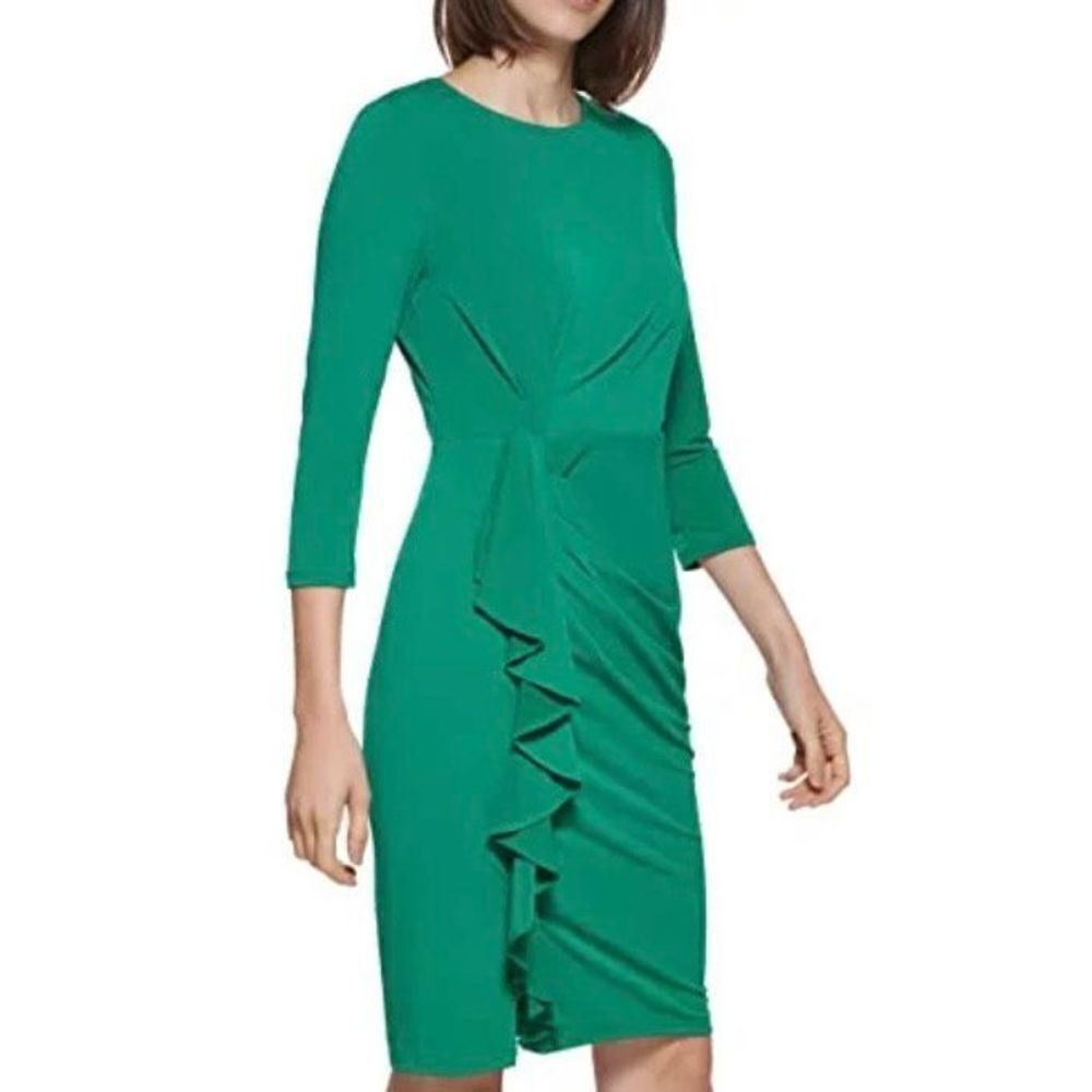Calvin Klein Green Jersey Knit Ruching Dress Size 8